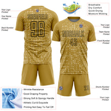 Laden Sie das Bild in den Galerie-Viewer, Custom Old Gold Black-Cream Digital Geometric Fragment Speckles Sublimation Soccer Uniform Jersey
