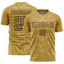 Laden Sie das Bild in den Galerie-Viewer, Custom Old Gold Black-Cream Digital Geometric Fragment Speckles Sublimation Soccer Uniform Jersey
