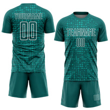Загрузить изображение в средство просмотра галереи, Custom Teal White-Aqua Digital Geometric Fragment Speckles Sublimation Soccer Uniform Jersey
