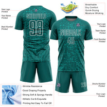 Загрузить изображение в средство просмотра галереи, Custom Teal White-Aqua Digital Geometric Fragment Speckles Sublimation Soccer Uniform Jersey
