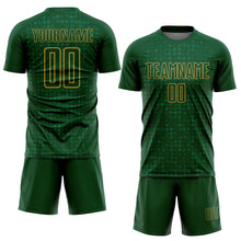 Загрузить изображение в средство просмотра галереи, Custom Green Old Gold-Kelly Green Digital Geometric Fragment Speckles Sublimation Soccer Uniform Jersey
