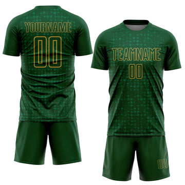 Custom Green Old Gold-Kelly Green Digital Geometric Fragment Speckles Sublimation Soccer Uniform Jersey
