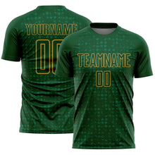 Загрузить изображение в средство просмотра галереи, Custom Green Old Gold-Kelly Green Digital Geometric Fragment Speckles Sublimation Soccer Uniform Jersey

