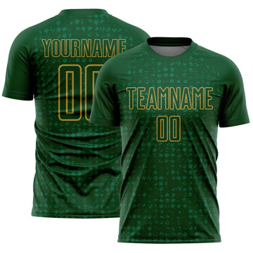 Custom Green Old Gold-Kelly Green Digital Geometric Fragment Speckles Sublimation Soccer Uniform Jersey
