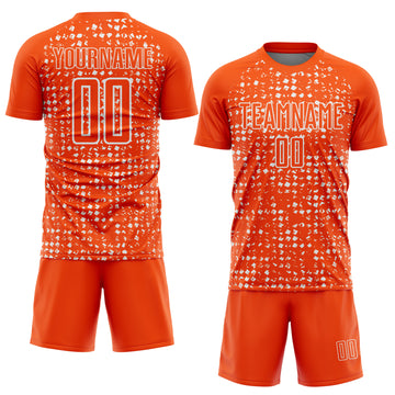 Custom Orange White Digital Geometric Fragment Speckles Sublimation Soccer Uniform Jersey