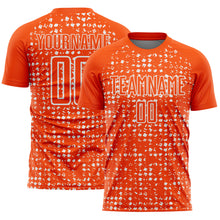 Загрузить изображение в средство просмотра галереи, Custom Orange White Digital Geometric Fragment Speckles Sublimation Soccer Uniform Jersey
