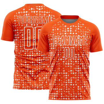 Custom Orange White Digital Geometric Fragment Speckles Sublimation Soccer Uniform Jersey