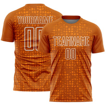 Загрузить изображение в средство просмотра галереи, Custom Texas Orange White-Bay Orange Digital Geometric Fragment Speckles Sublimation Soccer Uniform Jersey
