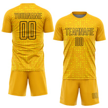 Загрузить изображение в средство просмотра галереи, Custom Gold Black-Light Yellow Digital Geometric Fragment Speckles Sublimation Soccer Uniform Jersey
