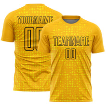 Загрузить изображение в средство просмотра галереи, Custom Gold Black-Light Yellow Digital Geometric Fragment Speckles Sublimation Soccer Uniform Jersey
