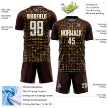Load image into Gallery viewer, Custom Brown White-Old Gold Digital Geometric Fragment Speckles Sublimation Soccer Uniform Jersey
