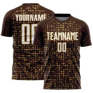 Custom Brown White-Old Gold Digital Geometric Fragment Speckles Sublimation Soccer Uniform Jersey