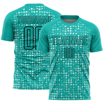 Custom Aqua Black-White Digital Geometric Fragment Speckles Sublimation Soccer Uniform Jersey