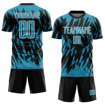 Custom Black Panther Blue-White Splatter Torn Sharp Brush Stroke Sublimation Soccer Uniform Jersey