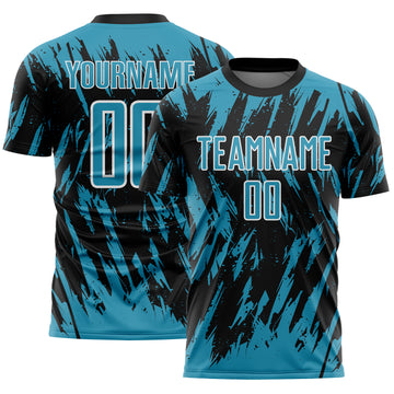 Custom Black Panther Blue-White Splatter Torn Sharp Brush Stroke Sublimation Soccer Uniform Jersey