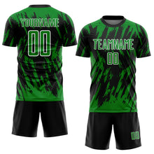 Laden Sie das Bild in den Galerie-Viewer, Custom Black Grass Green-White Splatter Torn Sharp Brush Stroke Sublimation Soccer Uniform Jersey
