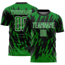Laden Sie das Bild in den Galerie-Viewer, Custom Black Grass Green-White Splatter Torn Sharp Brush Stroke Sublimation Soccer Uniform Jersey
