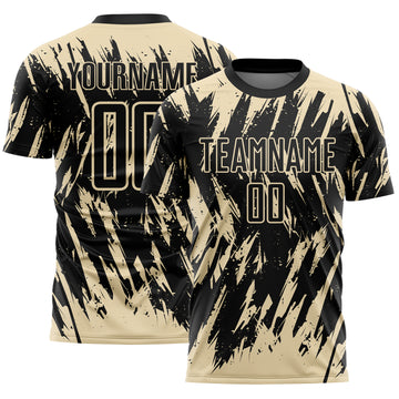 Custom Black-Cream Splatter Torn Sharp Brush Stroke Sublimation Soccer Uniform Jersey