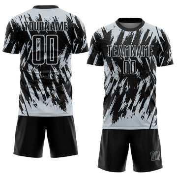 Custom Black-Silver Splatter Torn Sharp Brush Stroke Sublimation Soccer Uniform Jersey