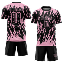 Charger l'image dans la galerie, Custom Black-Light Pink Splatter Torn Sharp Brush Stroke Sublimation Soccer Uniform Jersey
