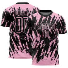 Charger l'image dans la galerie, Custom Black-Light Pink Splatter Torn Sharp Brush Stroke Sublimation Soccer Uniform Jersey
