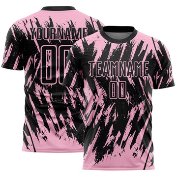 Custom Black-Light Pink Splatter Torn Sharp Brush Stroke Sublimation Soccer Uniform Jersey