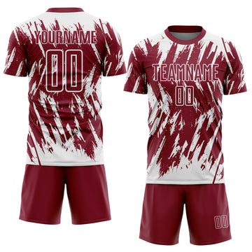 Custom Crimson-White Splatter Torn Sharp Brush Stroke Sublimation Soccer Uniform Jersey