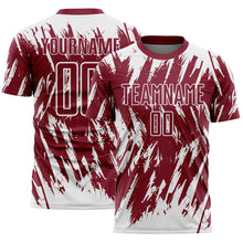Load image into Gallery viewer, Custom Crimson-White Splatter Torn Sharp Brush Stroke Sublimation Soccer Uniform Jersey
