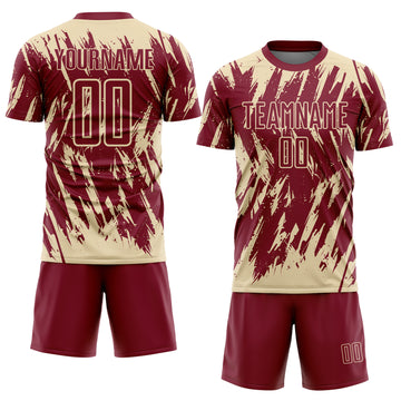 Custom Crimson-Cream Splatter Torn Sharp Brush Stroke Sublimation Soccer Uniform Jersey