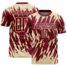 Laden Sie das Bild in den Galerie-Viewer, Custom Crimson-Cream Splatter Torn Sharp Brush Stroke Sublimation Soccer Uniform Jersey
