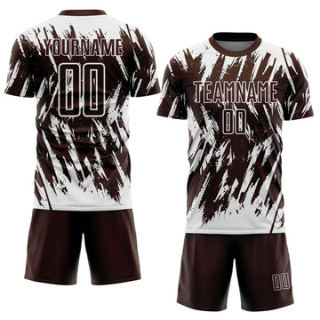 Custom Brown-White Splatter Torn Sharp Brush Stroke Sublimation Soccer Uniform Jersey