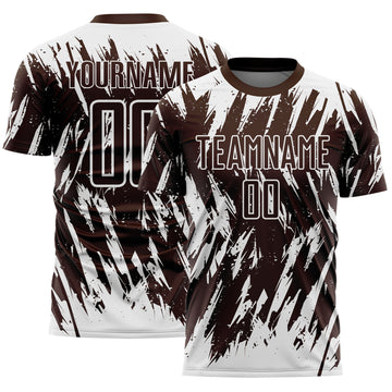 Custom Brown-White Splatter Torn Sharp Brush Stroke Sublimation Soccer Uniform Jersey