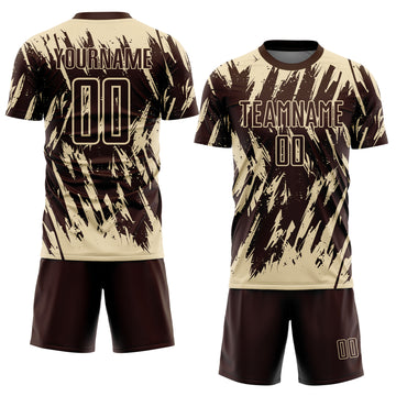 Custom Brown-Cream Splatter Torn Sharp Brush Stroke Sublimation Soccer Uniform Jersey