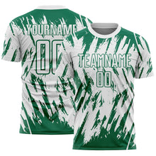 Laden Sie das Bild in den Galerie-Viewer, Custom White-Kelly Green Splatter Torn Sharp Brush Stroke Sublimation Soccer Uniform Jersey
