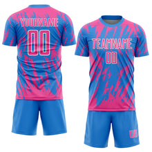Load image into Gallery viewer, Custom Powder Blue Pink-White Splatter Torn Sharp Brush Stroke Sublimation Soccer Uniform Jersey
