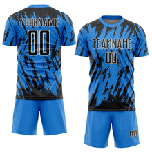 Charger l'image dans la galerie, Custom Powder Blue Black-White Splatter Torn Sharp Brush Stroke Sublimation Soccer Uniform Jersey
