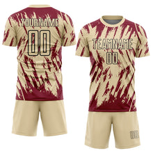 Загрузить изображение в средство просмотра галереи, Custom Cream Crimson-Black Splatter Torn Sharp Brush Stroke Sublimation Soccer Uniform Jersey
