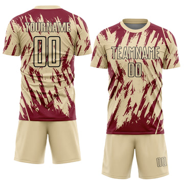 Custom Cream Crimson-Black Splatter Torn Sharp Brush Stroke Sublimation Soccer Uniform Jersey