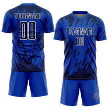Load image into Gallery viewer, Custom Thunder Blue Navy-White Splatter Torn Sharp Brush Stroke Sublimation Soccer Uniform Jersey
