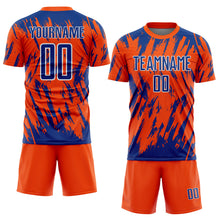 Загрузить изображение в средство просмотра галереи, Custom Orange Royal-White Splatter Torn Sharp Brush Stroke Sublimation Soccer Uniform Jersey
