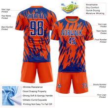 Загрузить изображение в средство просмотра галереи, Custom Orange Royal-White Splatter Torn Sharp Brush Stroke Sublimation Soccer Uniform Jersey
