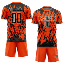 Load image into Gallery viewer, Custom Orange Black-White Splatter Torn Sharp Brush Stroke Sublimation Soccer Uniform Jersey
