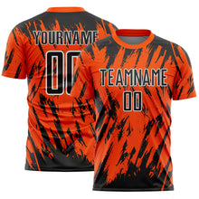Load image into Gallery viewer, Custom Orange Black-White Splatter Torn Sharp Brush Stroke Sublimation Soccer Uniform Jersey
