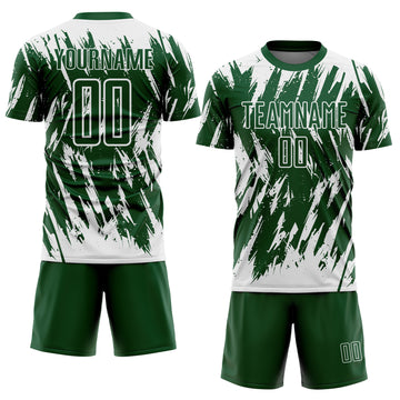 Custom Green-White Splatter Torn Sharp Brush Stroke Sublimation Soccer Uniform Jersey