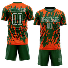 Загрузить изображение в средство просмотра галереи, Custom Green Orange-White Splatter Torn Sharp Brush Stroke Sublimation Soccer Uniform Jersey
