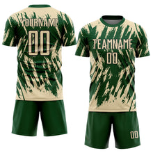 Загрузить изображение в средство просмотра галереи, Custom Green Cream-Black Splatter Torn Sharp Brush Stroke Sublimation Soccer Uniform Jersey
