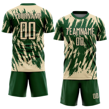 Custom Green Cream-Black Splatter Torn Sharp Brush Stroke Sublimation Soccer Uniform Jersey