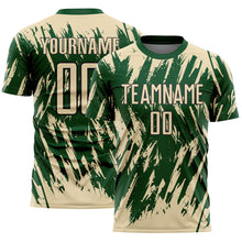 Загрузить изображение в средство просмотра галереи, Custom Green Cream-Black Splatter Torn Sharp Brush Stroke Sublimation Soccer Uniform Jersey
