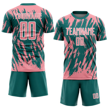 Custom Teal Medium Pink-White Splatter Torn Sharp Brush Stroke Sublimation Soccer Uniform Jersey