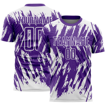 Custom Purple-White Splatter Torn Sharp Brush Stroke Sublimation Soccer Uniform Jersey